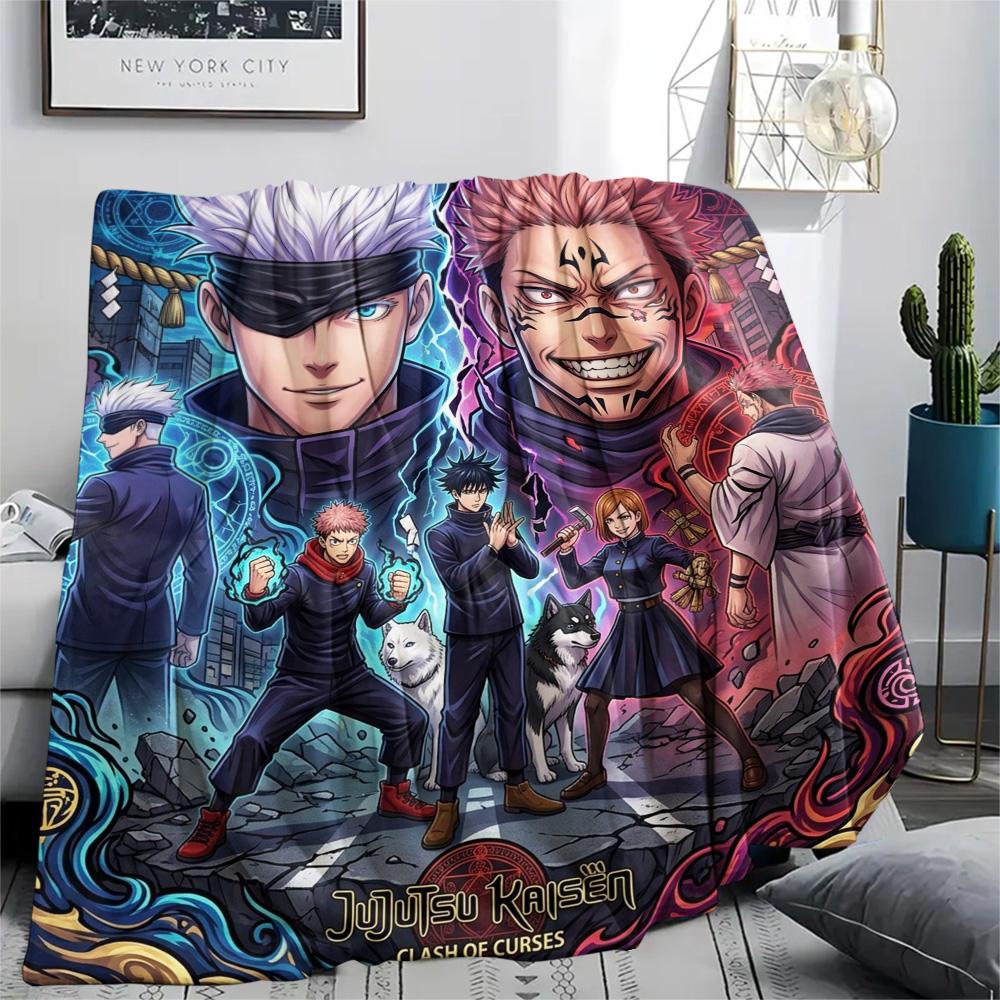 1PC Jujutsu Kaisen Patterned Flannel Blanket Suitable For All Seasons For Home Decor Warmth And Comfort Gifts Holiday Present