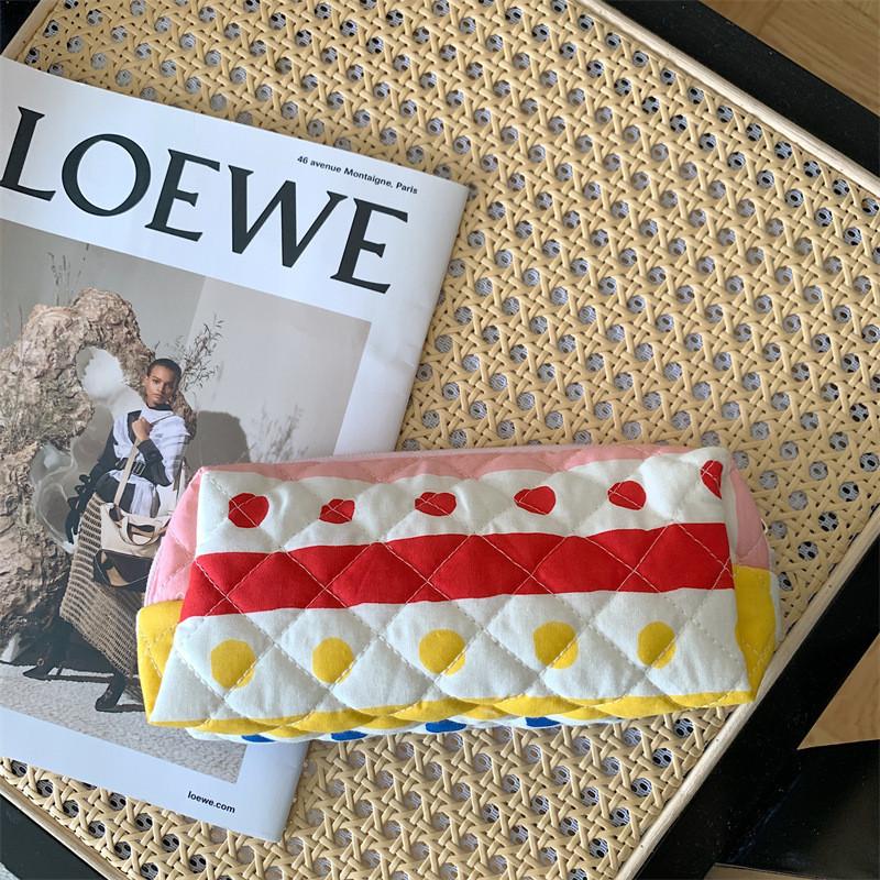 

Ins Small Fresh Floral Stitching Cotton Cloth Makeup Bag Stationery Pouch Large Capacity Brush Storage Pencil Case StyleA