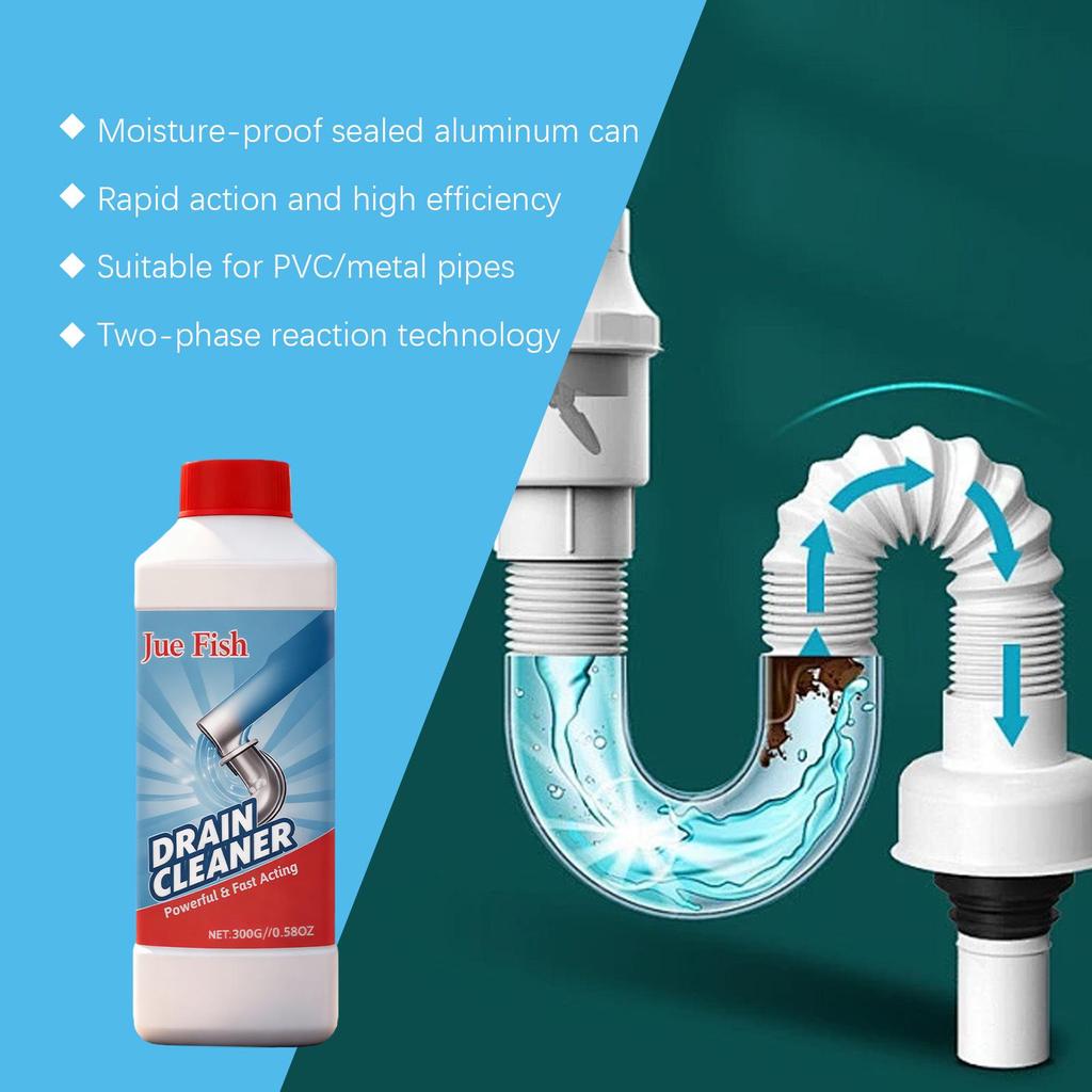 JUE FISH Multi-Use Drain Cleaner for Hair, Oil, and Residue in Clogged Pipes