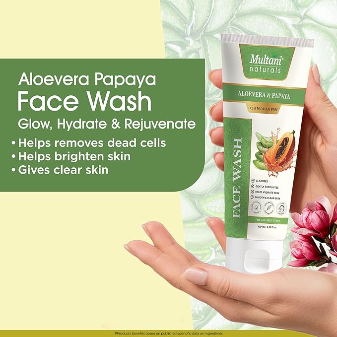 Multani Naturals Aloe Vera & Papaya Face Wash 100 Ml Pack Of 1 Herbal Gentle Cleanser For Hydration Unisex Skincare
