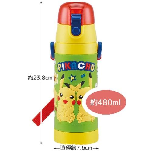 Skater Children's Stainless Steel Water Bottle, Direct Drinking, 480ml, Pokemon Pikachu, Child-friendly Lightweight Type, For Boys, Cold Storage Only,