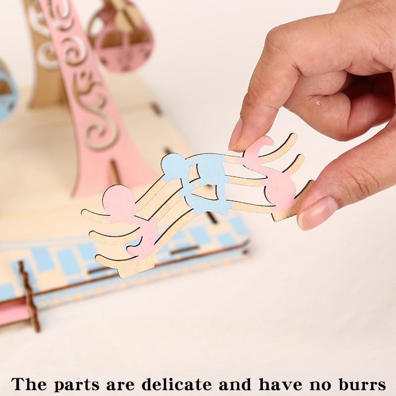 1Pc Children Girl DIY Handmade 3D Three-dimensional Puzzle Wooden Ferris Wheel Model Assembled Educational Toy Wooden