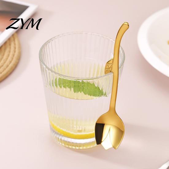 Couverts de cuisine Cuillère à café/glace/thé de l'après-midi en acier inoxydable en forme de tulipe, Manche long, Cuillère de service à dessert avec crochet de suspension,
