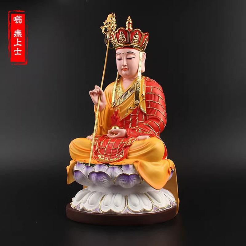 Yellow Plated Super Big Ksitigarbha Buddha Statue,Resin Sweeping Demon Lotus Base Mascot Home Putting Decoration