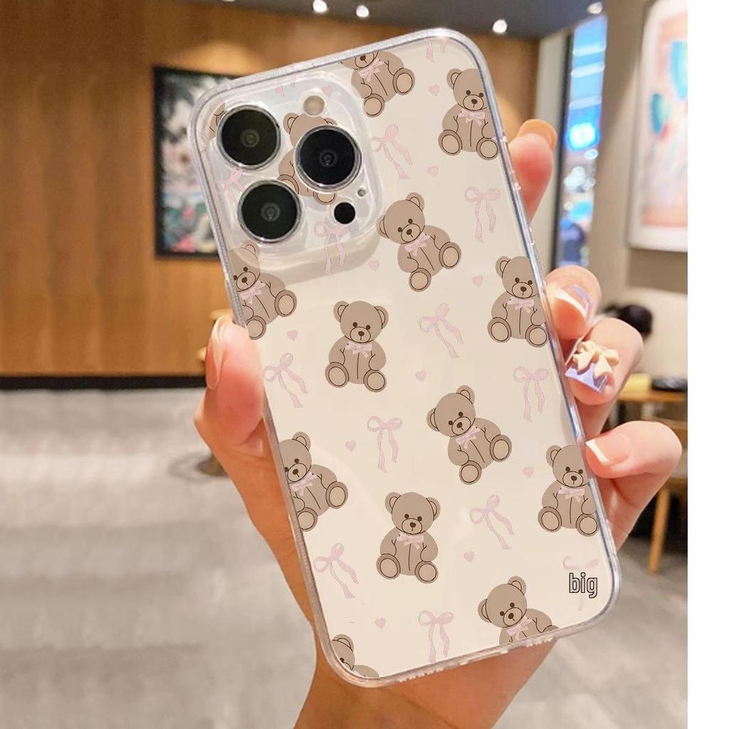 Cartoon Brown Bear Drop-proof Clear Case for iPhone 14-17 Pro Max