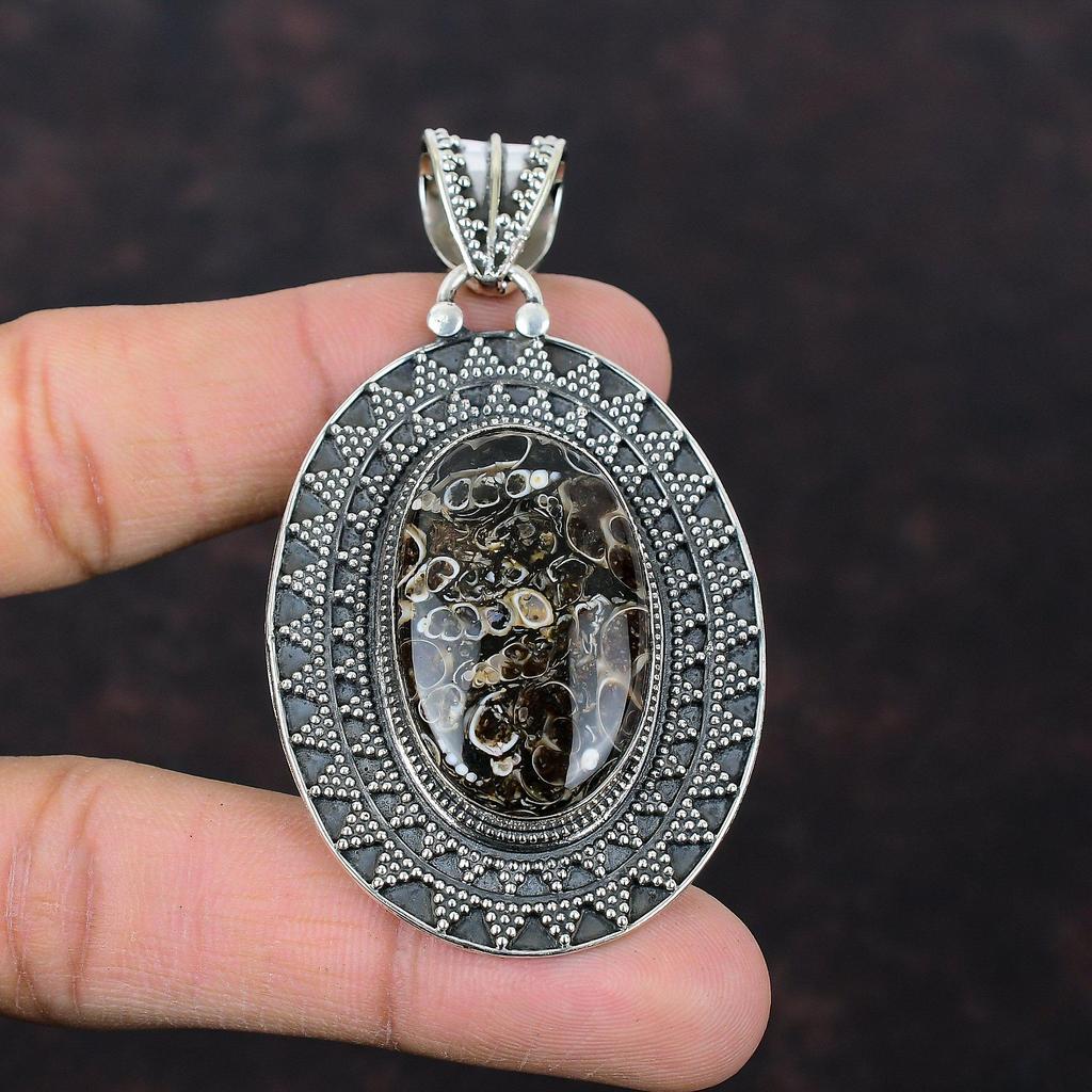 Turritella Achat Edelstein Anhänger Stilvoller Anhänger 925 Sterling Silber Anhänger Vintage Anhänger Handgefertigter Anhänger Silberschmuck Hochzeitsgeschenke