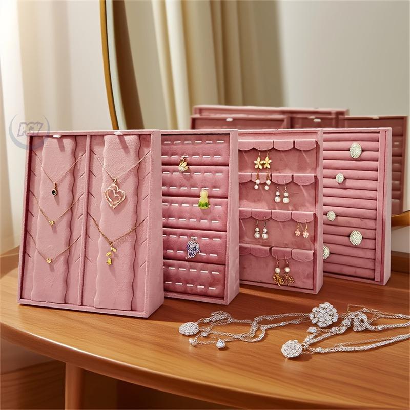 PGY Pink Velvet Jewelry Display Props Stand Elegant Ring & Earring Organizer Soft Fabric Lining Jewelry Bracelet Display Rack
