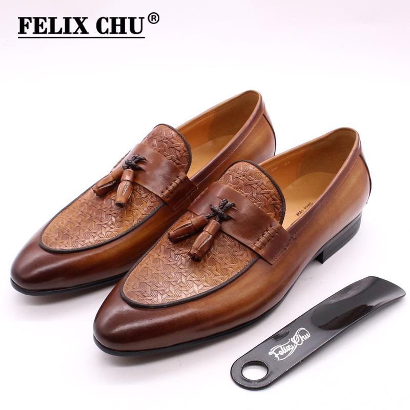 Fashion FELIX CHU Men's Genuine Leather Tassel Loafers Italian Luxury Fashion Slip-On Dress Shoes for Parties Weddings Casual Wear