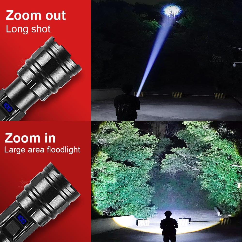 280000LM Handheld Outdoor Flashlight White Laser Torch Type-C Rechargeable LED Flashlight Durable Zoomable SOS Emergency Lamp
