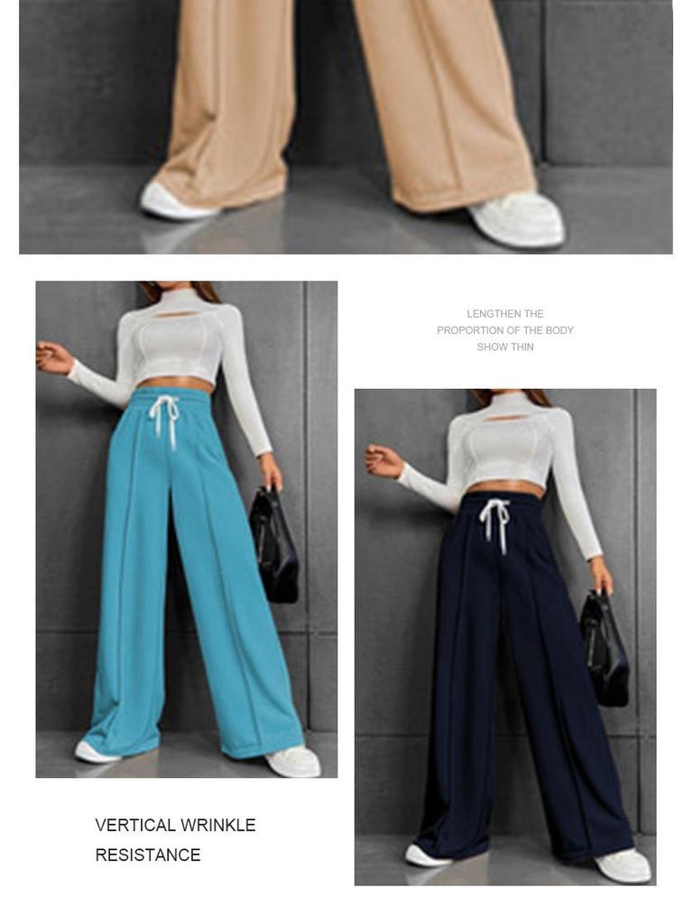 European & American High Waist Drawstring Wide Leg Sweatpants - Versatile, Comfortable, Loose Fit for Autumn/Winter