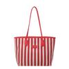 Large Capacity Shoulder Bag Zipper Shopping Handbag Simple Stripe Canvas Tote Bag  Girls