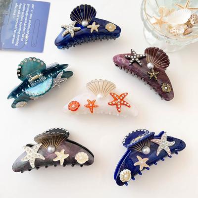 Hair Clip Rhinestone  Hair Claw Pearl Acrylic Shark Clip Ocean Shell  Hair Grab  Streetwear