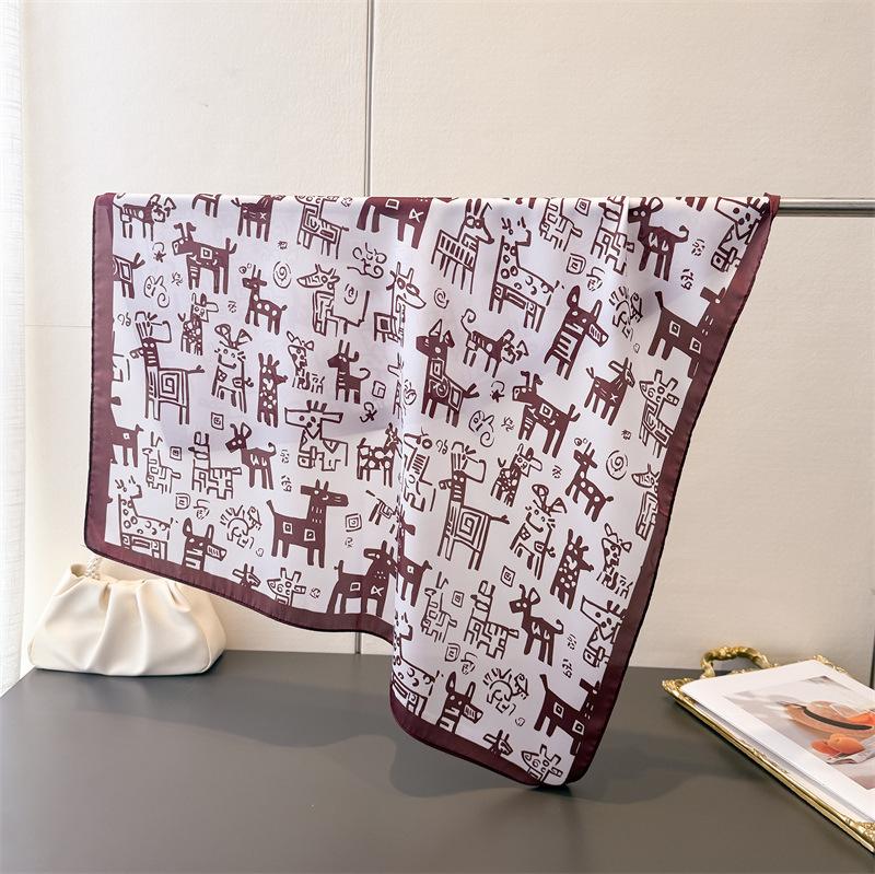 Light Luxury Dachshund Animal Printed Chiffon Square Scarf Shawl 70*70cm Versatile High-End Neck Wrap for Women