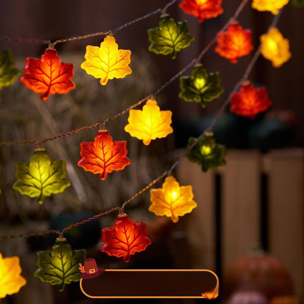 LED Pumpkin & Maple Leaf String Lights for Halloween & Thanksgiving Decor