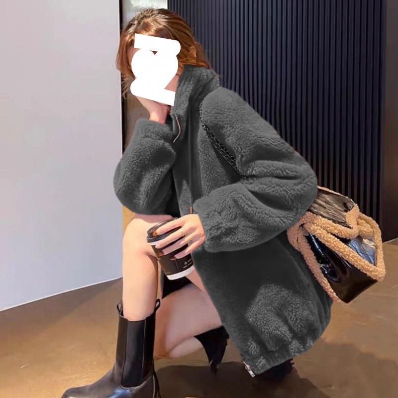 Women's Trendy Winter Coats with Velvet and Thickened Double-sided Velvet Stand-up Collar Warm Sweatshirt for Women Cardigan Zipper Fleece for Women