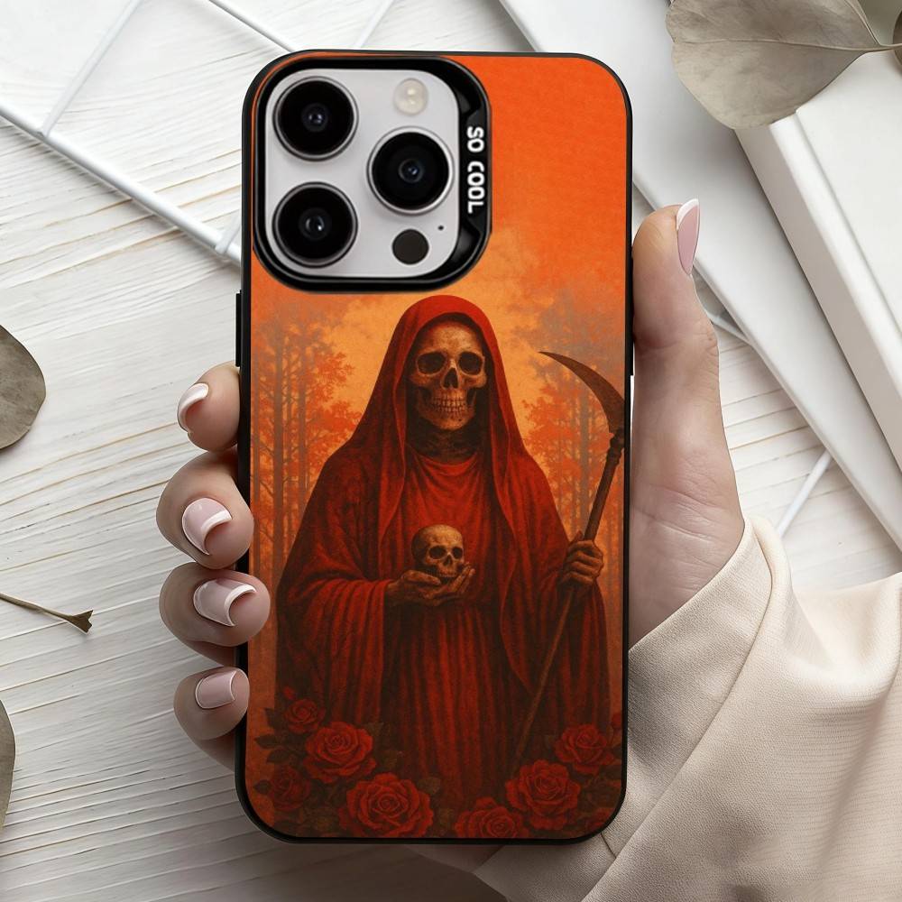 Santa M-Muerte P-print-T Phone Case For iPhone17,16,15,14,13,12,11 Plus,Pro Max Black Candy silver phone case