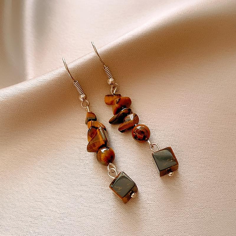 Dámské náušnice BLINGBAY Maillard Tiger Eye Stone Geometrické náušnice Módní Lehké Luxusní Retro Náušnice Špičkové univerzální náušnice Šperky Dárky