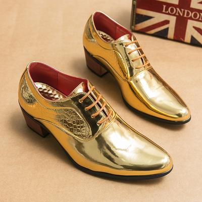 Luxury Gold Pointed Dress Shoes Men High Heels Fashion Glitter Wedding Party Shoes Men Italian Oxfords Formal Leather Shoes Man