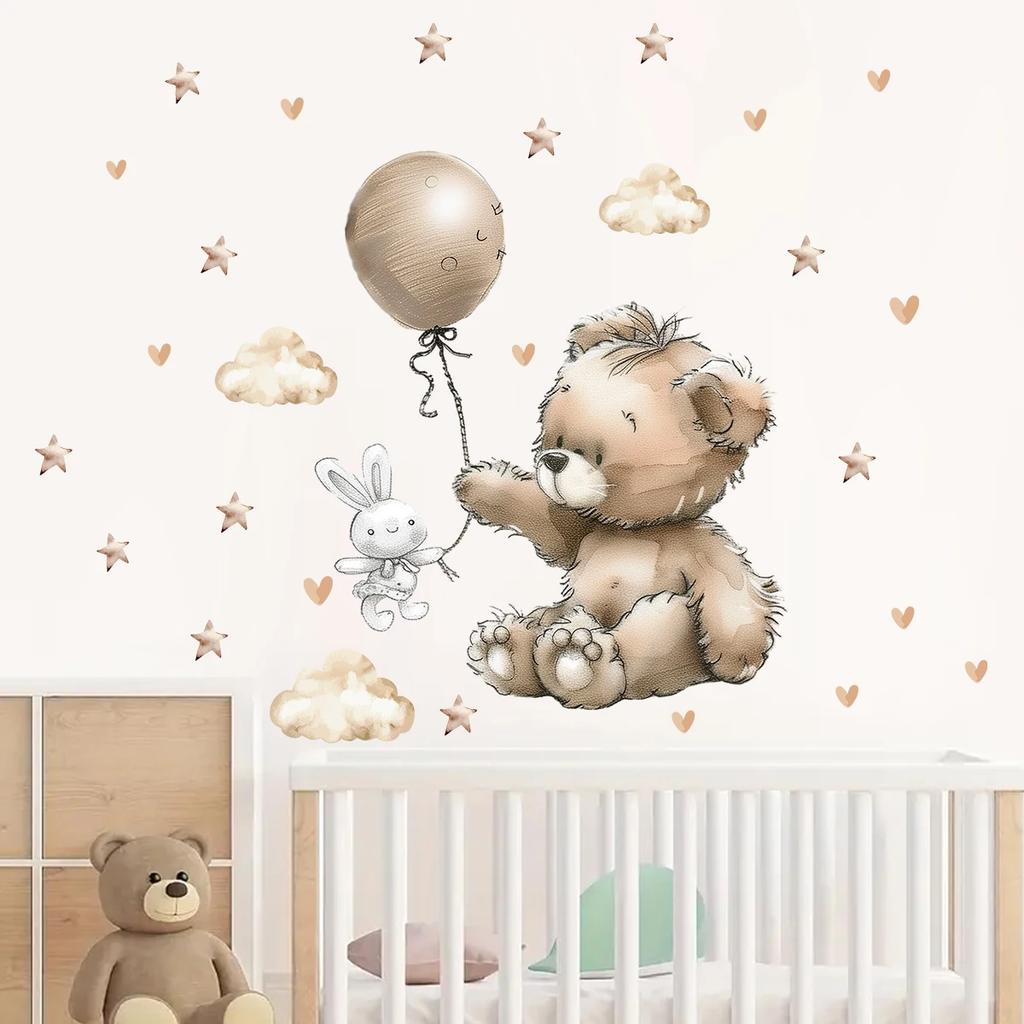 1Pc Star Bear Balloon Furniture Wall Stickers For Baby Room Decor Kids Room Bedroom Decoration Wall Art Living Room Wall Decals