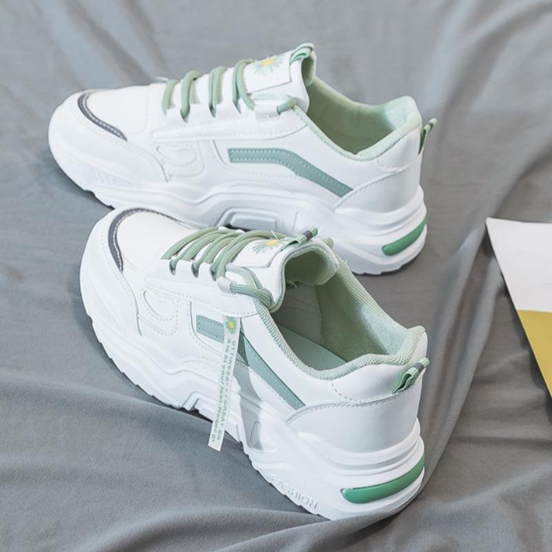 Pantofi de alergare cu platformă la modă de toamnă 2024 noi din piele PU pentru femei cu talpă groasă adidași casual pentru tineri fete studenți pantofi de antrenament cu șireturi