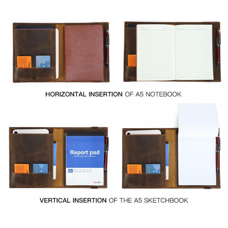 Vintage Horse Head Genuine Leather A5 Notebook Cover With Pen Slot IPad Mini Multi-Function Protective Case