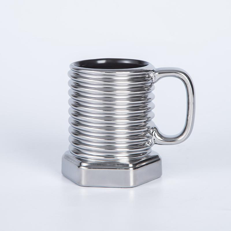 Novel Ceramic Matte Electroplated Mug Screw Office Coffee Cup Kitchen Bar Supplies Home Living Room Drinking Utensils 301-400ml
