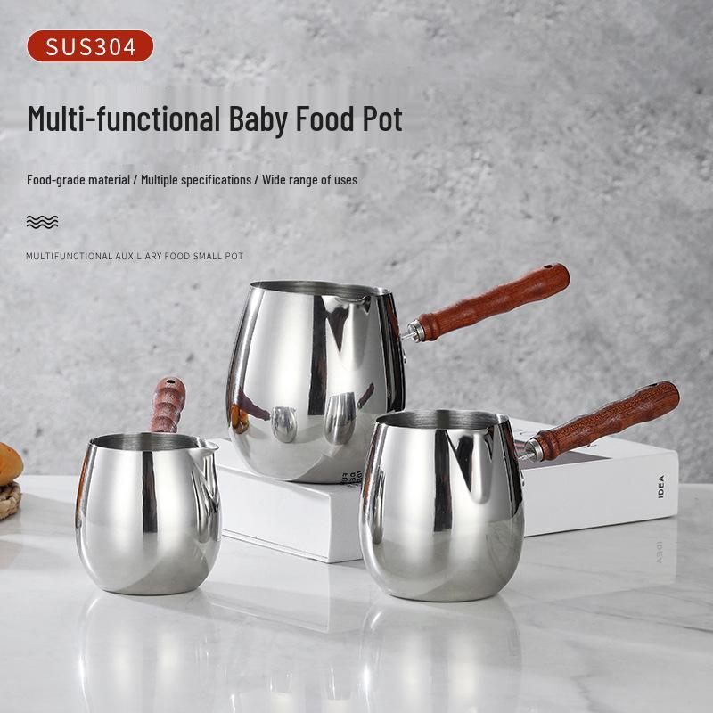 304 Stainless Steel Mini Pot with Long Handle for Oil Splatter, Hot Oil, Baby Food, and Milk, Suitable for Induction Cookers.