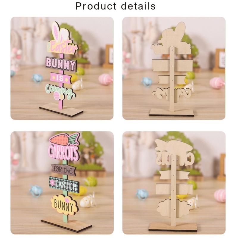 Natural Wood Easters Decoration Bookshelf Display Ornament Easters Charm Decors Suitable for Living Room Dining Table