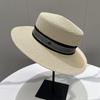 Retro British style flat top straw top hat, beach sunshade sunscreen hat, fashionable, versatile top hat