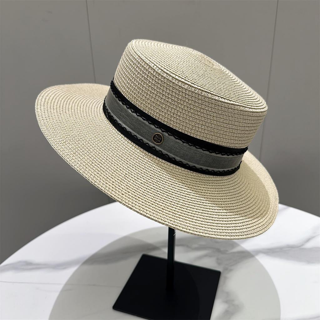 Retro British style flat top straw top hat, beach sunshade sunscreen hat, fashionable, versatile top hat