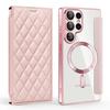 Luxury PU Leather Electroplate Magnetic Card Holder Phone Case for S22 S24 Ultra S25 Plus FE Transparent Shockproof Back