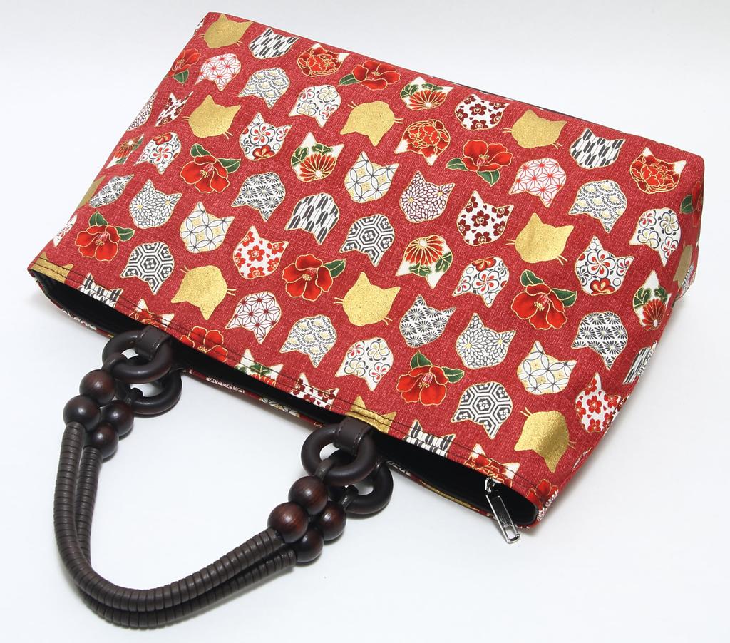 Hasegawa Handtasche mit Katzenmuster, Faltbar, Handgefertigt in Kyoto von Handwerkern, Hergestellt in Japan (rot)