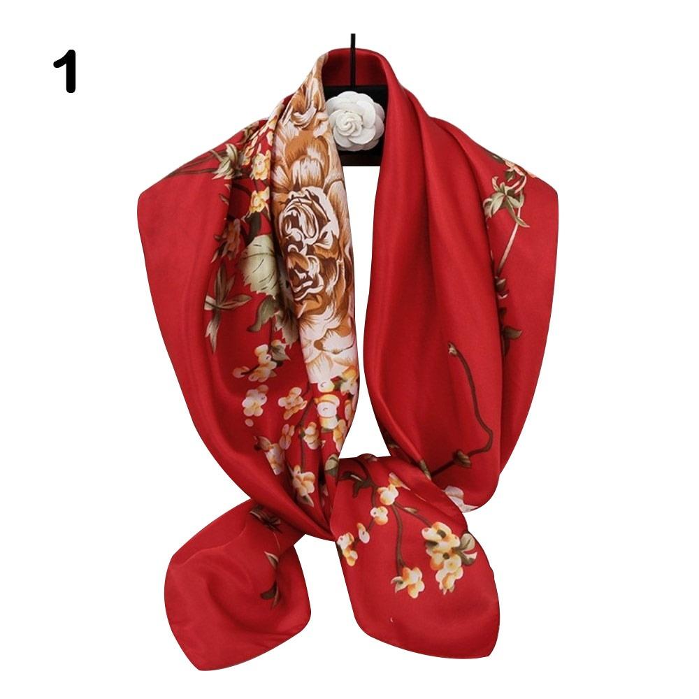 New 90*90cm Silk Square Scarf Floral Pattern Soft Hijab Scarf Bandana Scarf