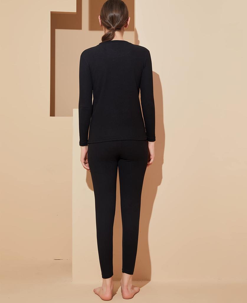 HIBETY Heattech Warm Innerwear Includes Long Sleeve and Perfect for Winter Warmth Women's Set, Undershirt, Shirt, Pants, (Black-2XL)