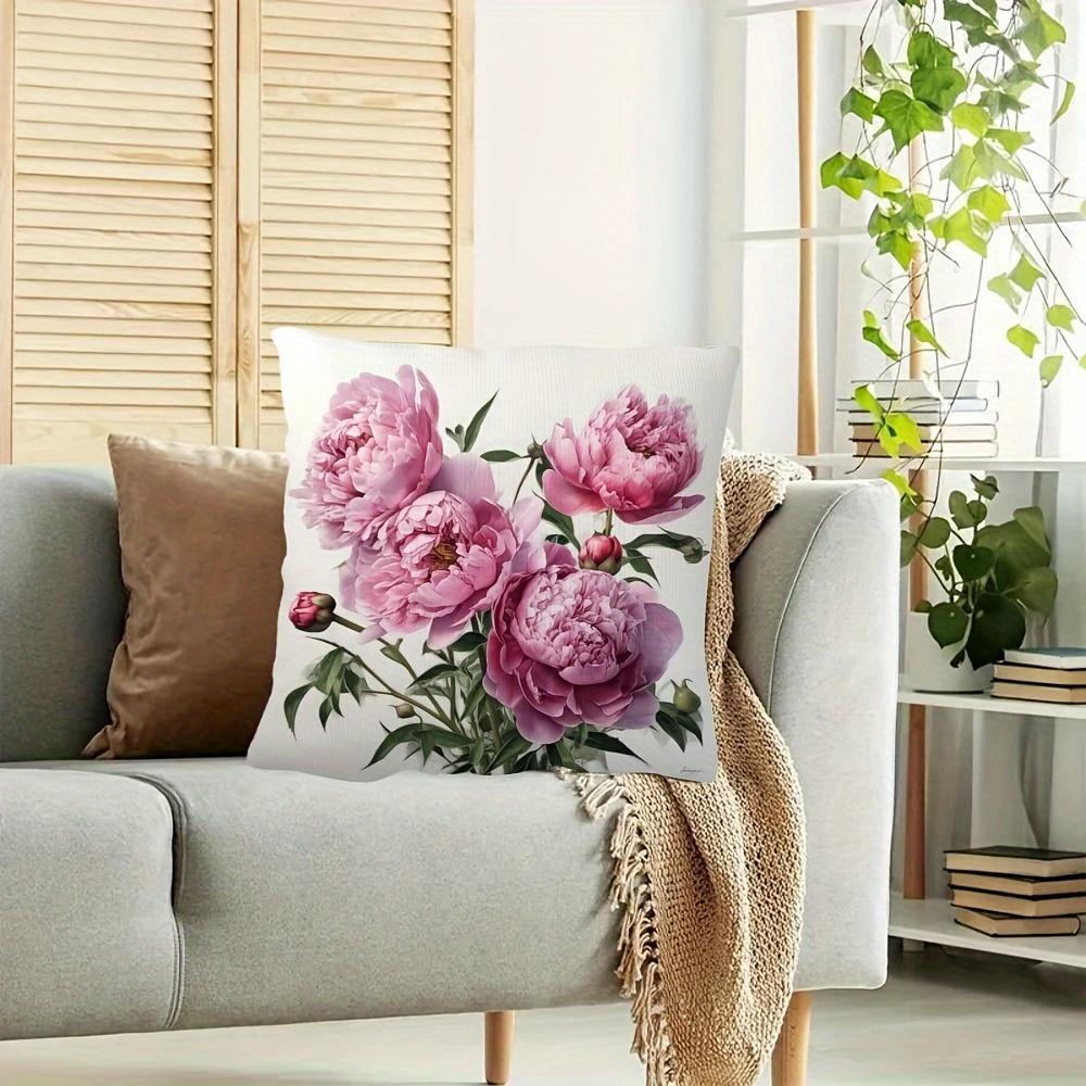 Retro Pink Peony Flower Pillowcase, Single-Sided Design, Without Pillow Core. Zipper Closure