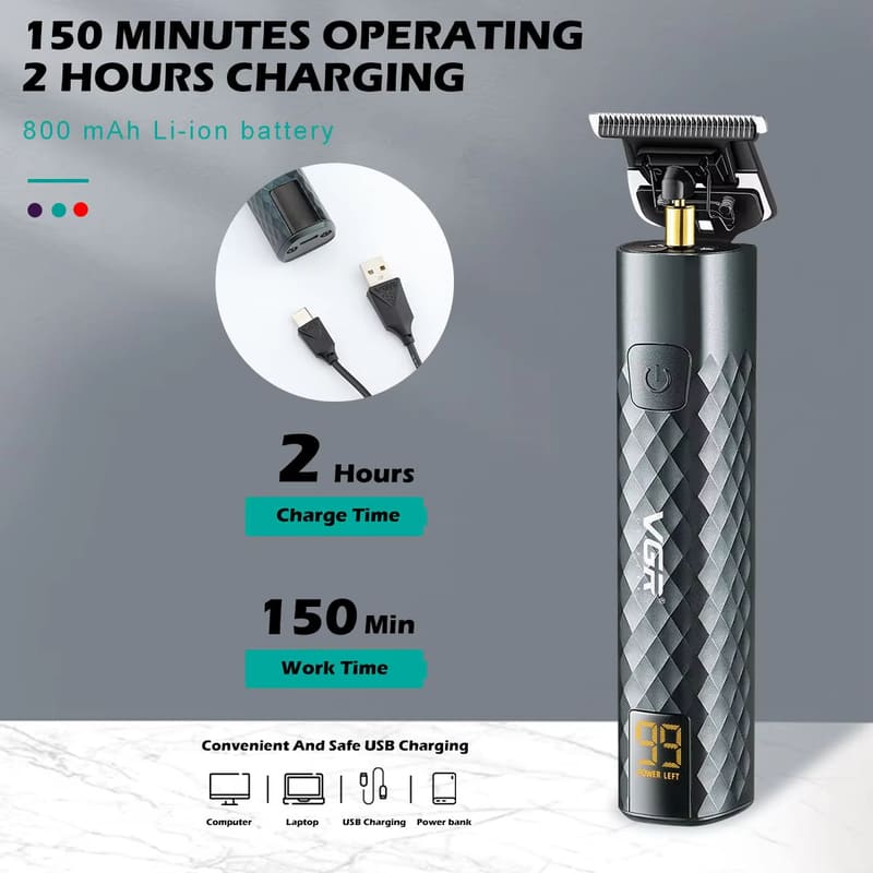 New Metal Hair Clipper Professional Electric Hair Clipper Electric Wireless USB Charging Hair Clipper Men's Shaver Smart Digital Display Strong Power