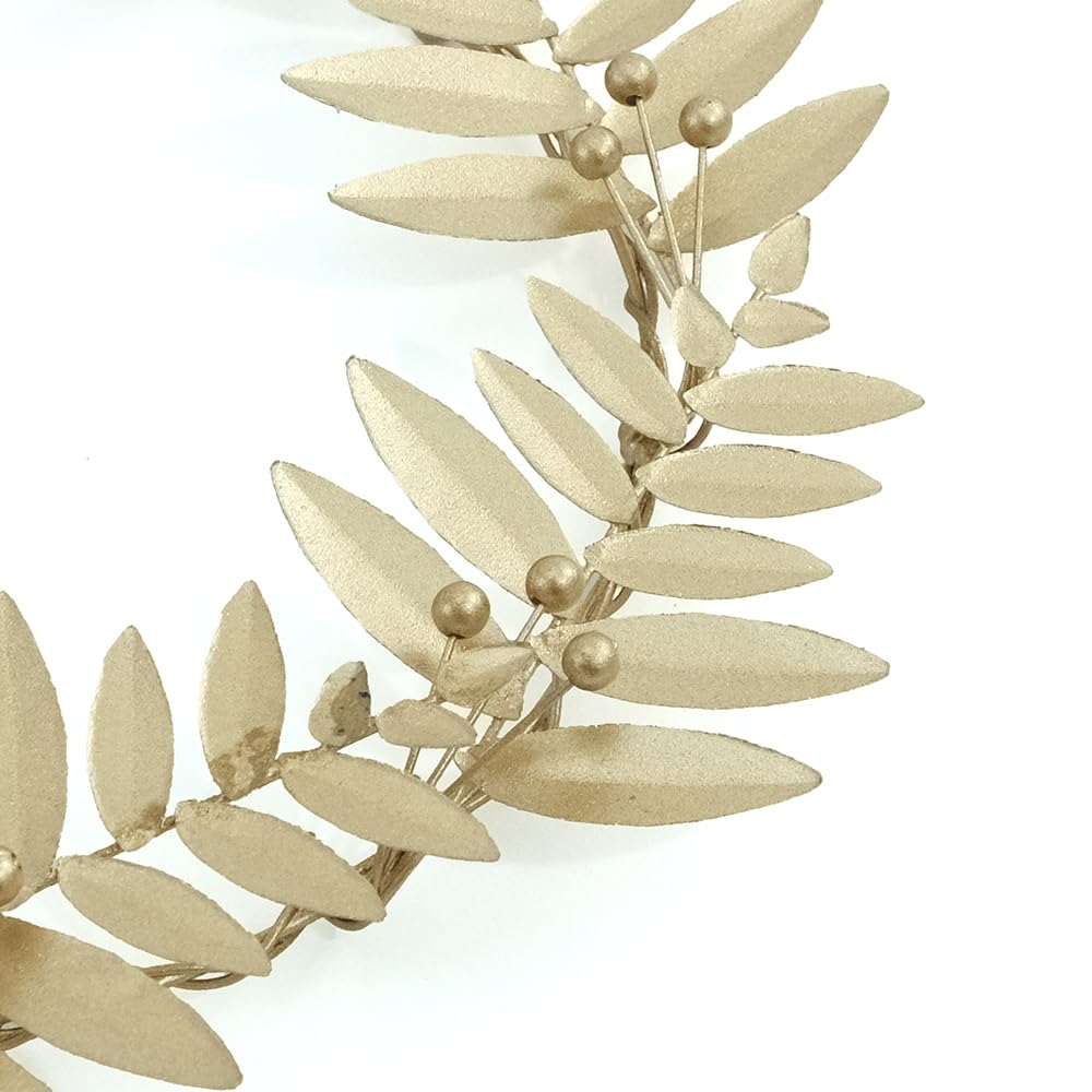 shesay Tin Leaf Wreath Christmas Door Wreath Small Ornament, Display, Gold, (12cm Diameter)