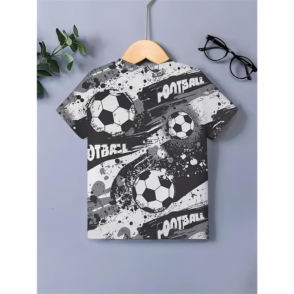 Summer New Children's Sports Set Casual Sports Men's 3D Printed Children's Football Pattern T-shirt Short Sleeve Set