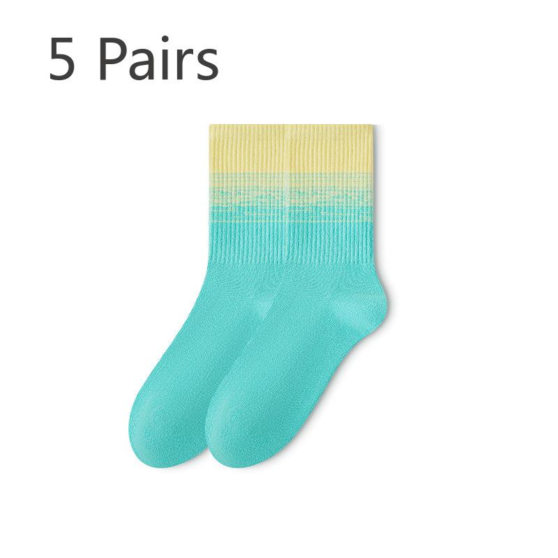 5 Pairs of Female Autumn and Winter Cotton Sports Gradient Stockings