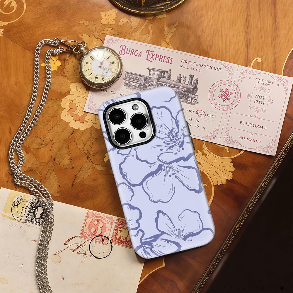 Purple Flower Pattern Phone Case for IPhone 16 15 14 13 12 11 X XS XR XSMAX 7 8 Pro Max Plus Double-layer Back Cover