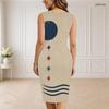 Women Plus Size V Neck Sleeveless Beige Printed Bodycon Midi Dress