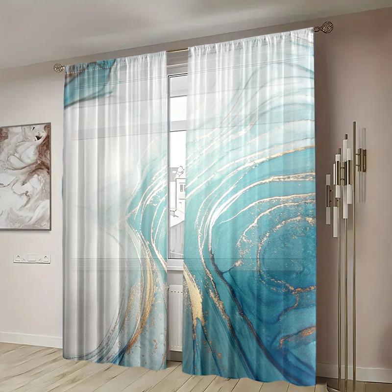 2 Pieces, Elegant Pine Green Gold Marble Textured Curtains -30% Blackout - Suitable for Living Room, Bedroom, and Home Decoratio