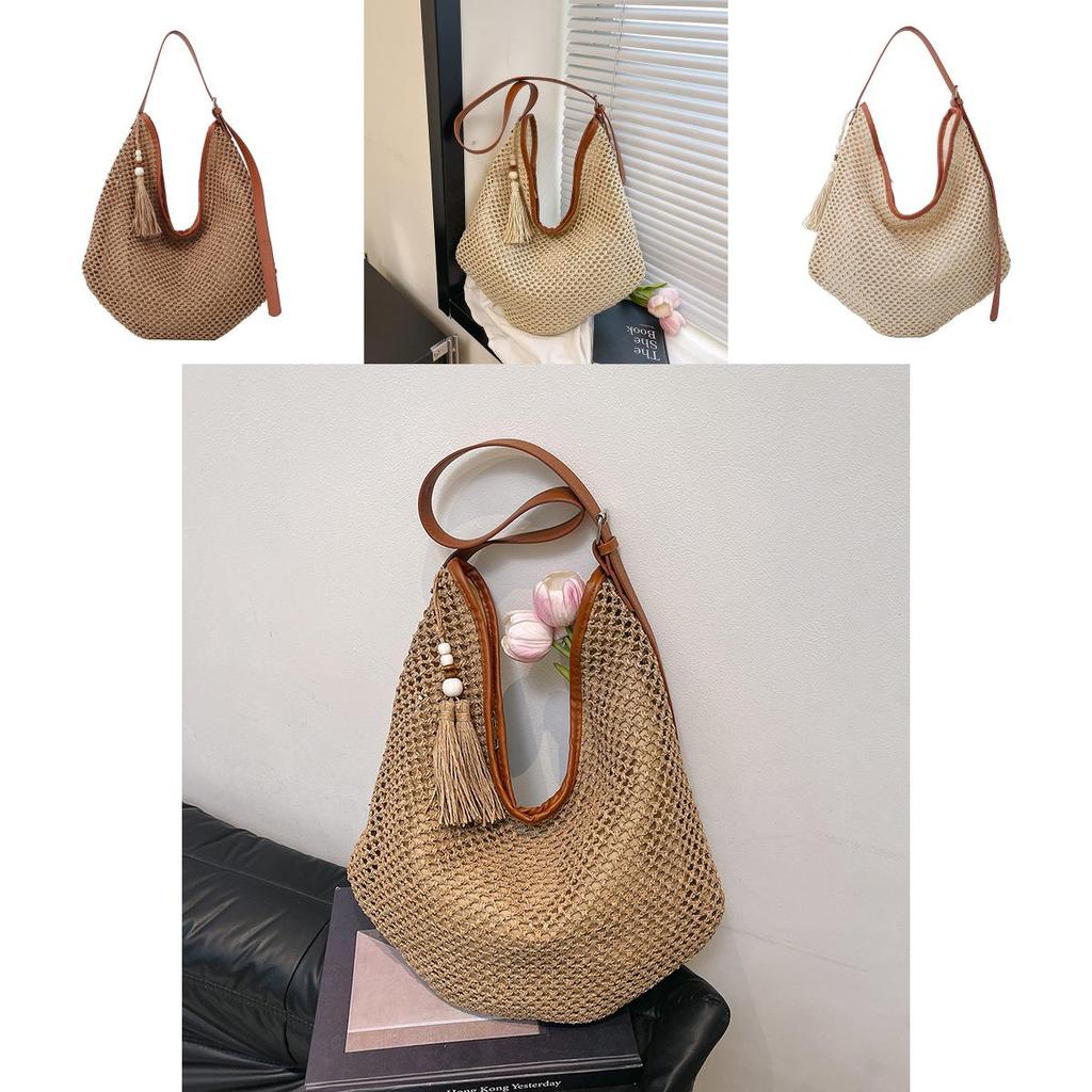 Vintage Woven Bag With Large Capacity For Beach And Vacation Use