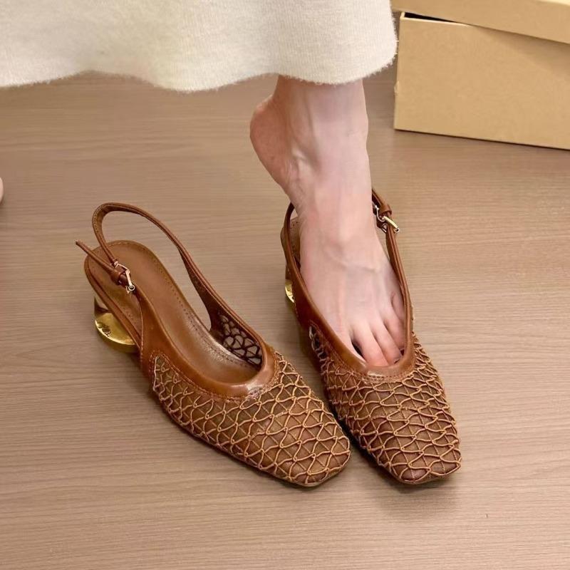 

Fashion Braided Mesh Breathable Temperament Sandals for Women in Summer Shoes 2025 New Fashion High Heels Retro Women s Shoes Sandalias 35 шоколадный