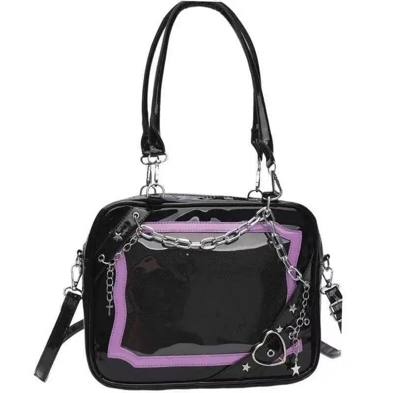 Y2K Cool Hot Ita Shoulder Bag Harajuku Girls Gothic Chain Transparent Tote Bag Large Capacity Crossbody Bag DIY Display Handbags