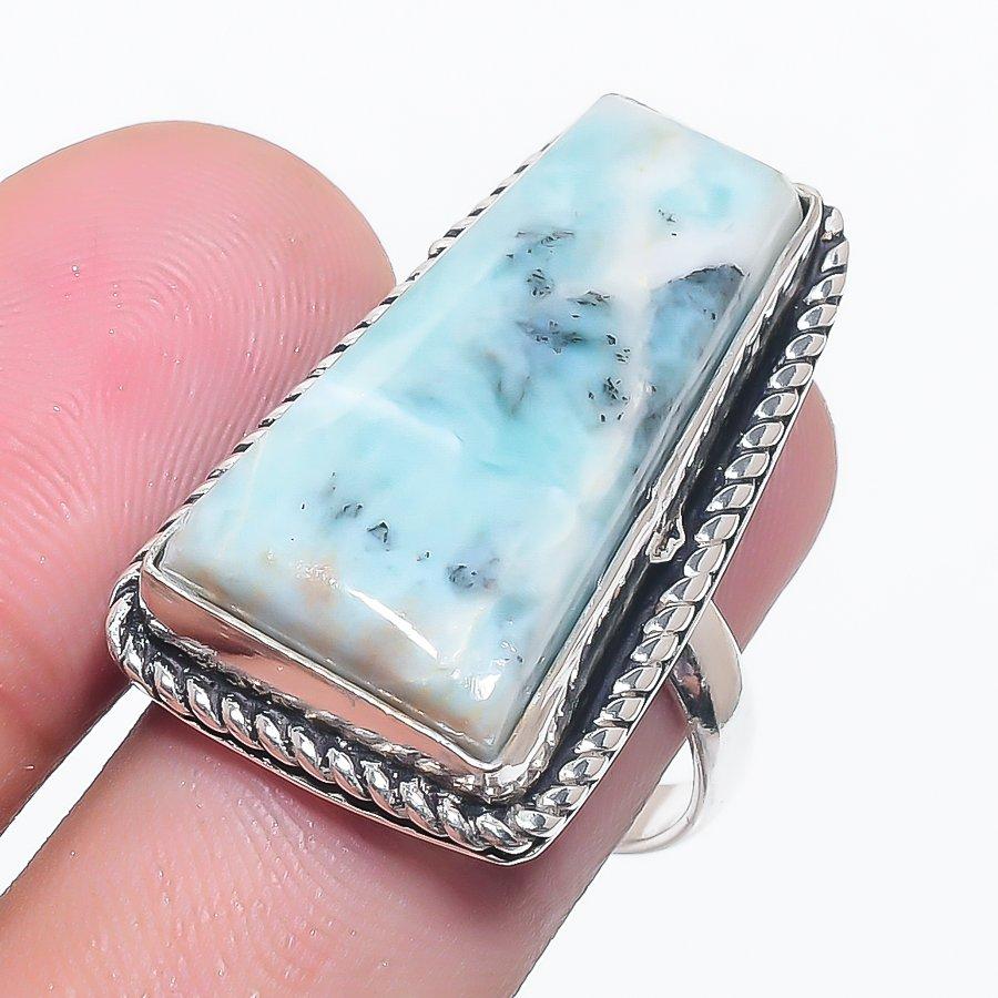 Blue Dendritic Gemstone 925 Sterling Silver Jewelry Ring Size 8