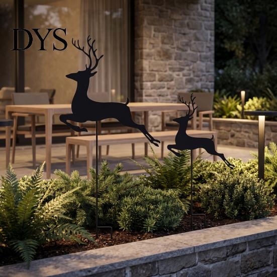Holiday Deer Garden Stakes 2Pcs/Set Christmas Elk Stake, Black Reindeer Silhouette Yard Art, Metal Art Flower Bed Sign for Outdoor Lawn Patio Pathway
