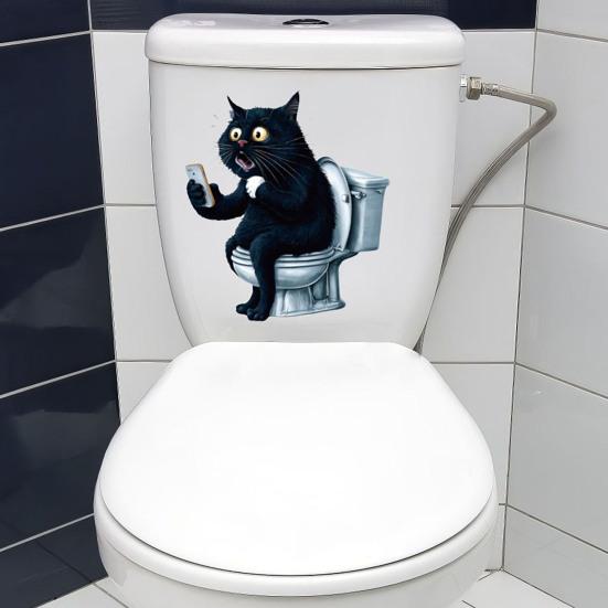 Toilet Stickers Waterproof Toilet Tank Lid Decals Cartoon Black Cat Toilet Seat