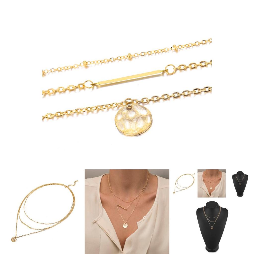 Trendy Gold Multi-layer Alloy Necklace With Geometric Design For Stylish Women Gifts