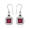 8 Mm Square Shape Natural Ruby Gemstones 925 Sterling Silver Handmade Drop Dangle Earrings For Women & Girls